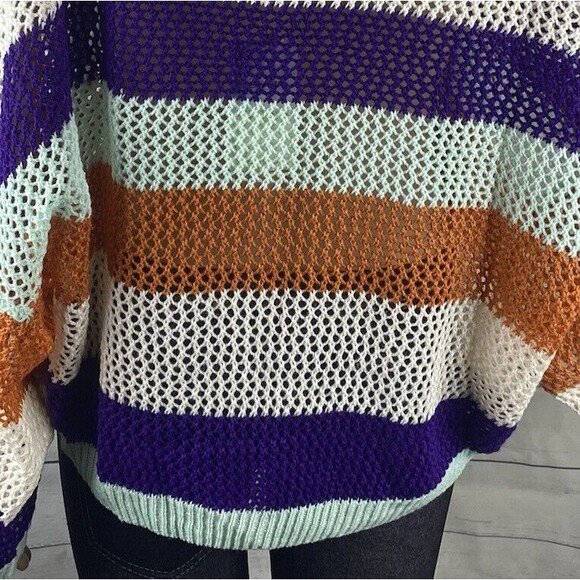 NWT L. Love Cropped Sweater Colorful Striped Cold Shoulder Oversized Top - Picture 11 of 12